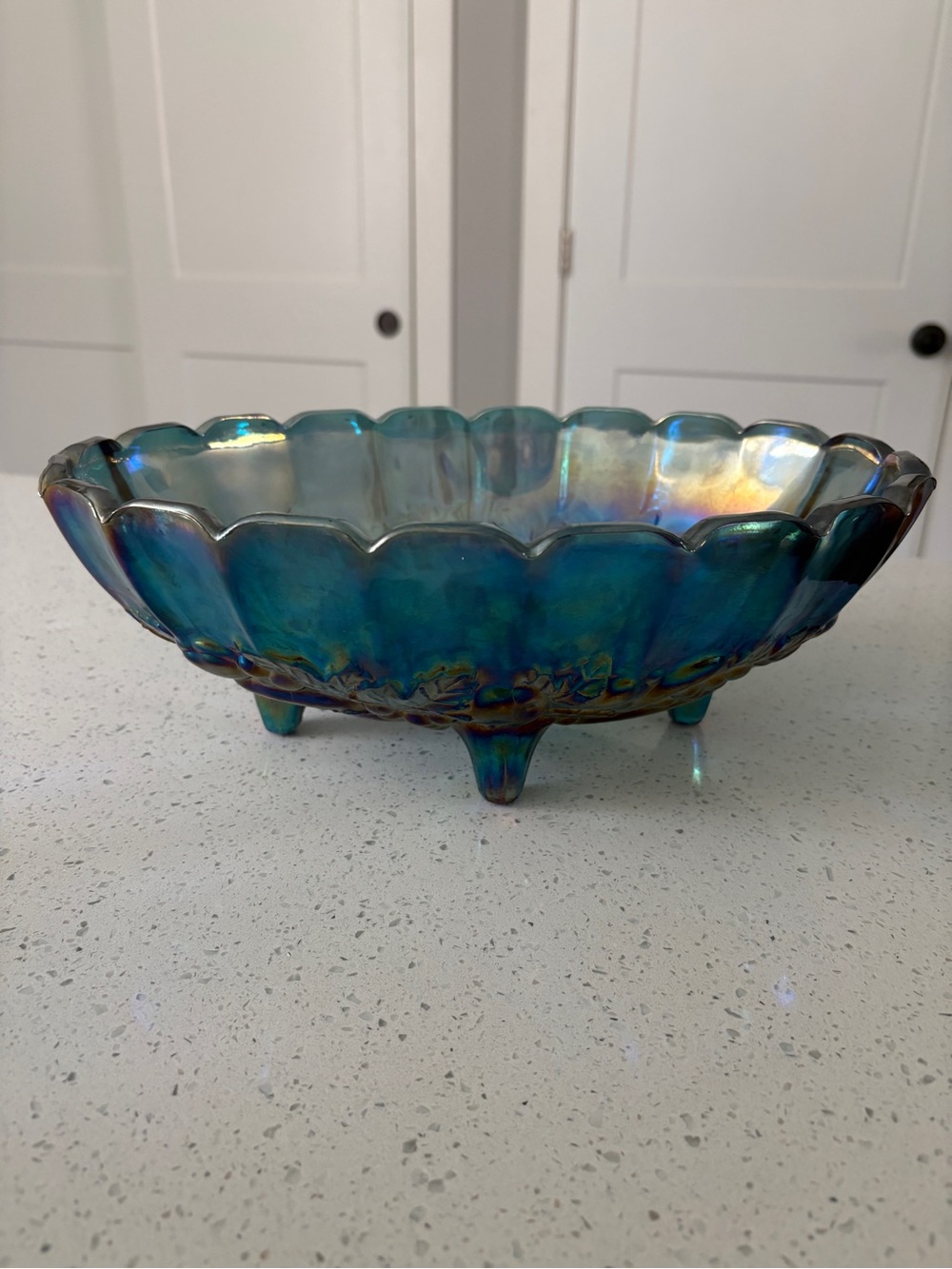 Indiana Glass Iridescent Blue Footed Bowl